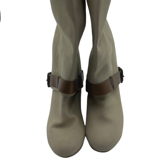 ALDO| NWOT Tan Burlap/Linen hidden wedge,wide calf, with camel belt detail SZ 37 - Picture 6 of 16